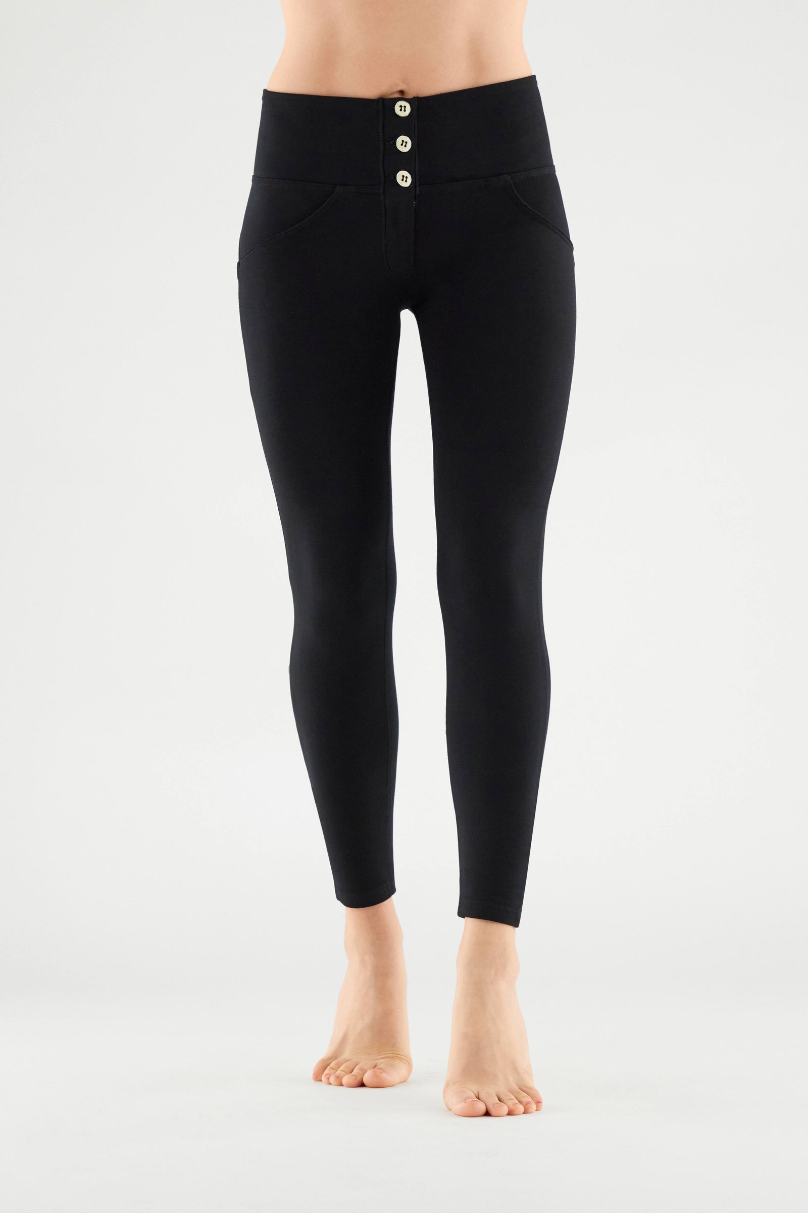 Black 3 Button Skinny Trousers – High Waist, Ankle Length – view 2