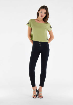Black 3 Button Skinny Trousers – High Waist, Ankle Length