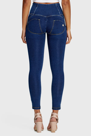 Dark Denim 3 Button Shaping Jeans – High Waist, Ankle Length, Yellow Stitch – view 9