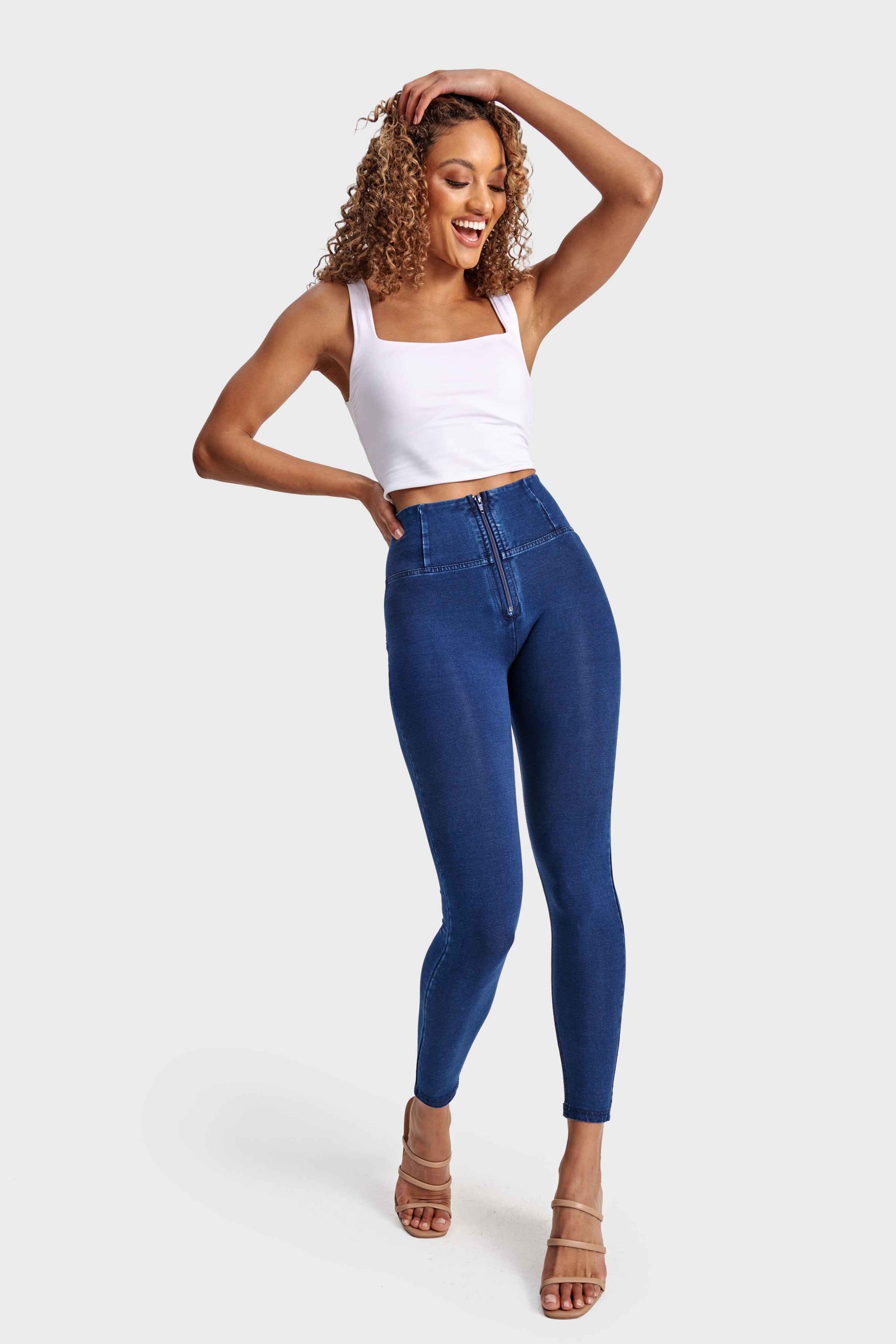 Dark Denim Skinny Shaping Jeans – High Waist, Ankle Length, Blue Stitch – view 2
