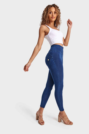 Dark Denim Skinny Shaping Jeans – High Waist, Ankle Length, Blue Stitch – view 3