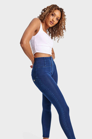 Dark Denim Skinny Shaping Jeans – High Waist, Ankle Length, Blue Stitch – view 4