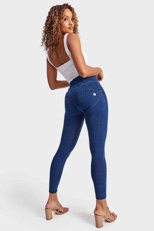 Dark Denim Skinny Shaping Jeans – High Waist, Ankle Length, Blue Stitch