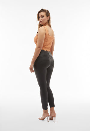 Black Faux Leather Leggings – High Waist, Ankle Length – view 6