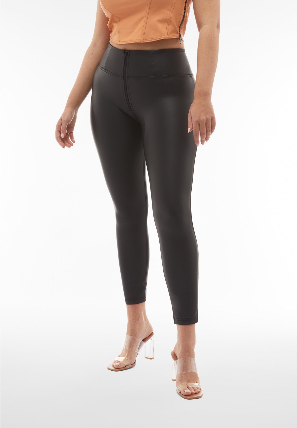 Black Faux Leather Leggings – High Waist, Ankle Length – view 7