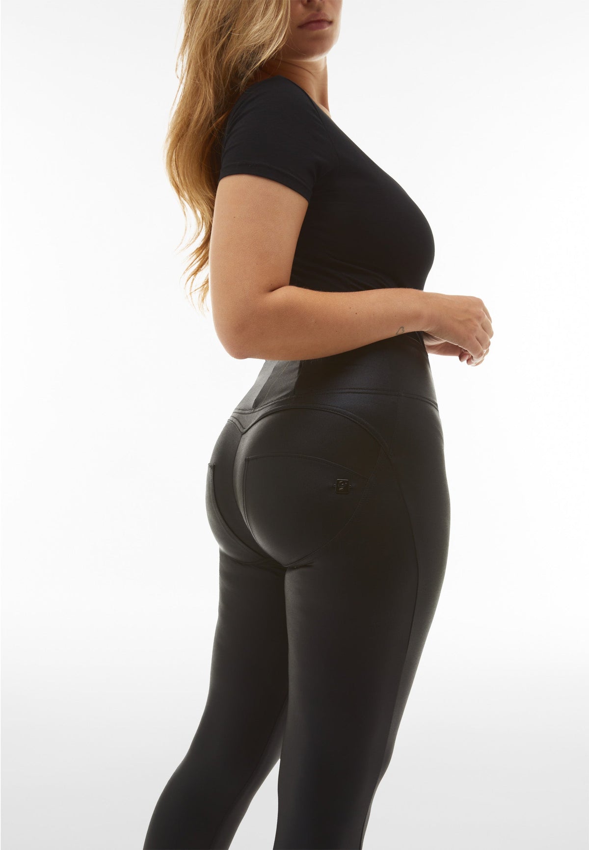 Black Disco Metallic Trousers – High Waist, Ankle Length – view 2