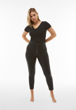 Black Disco Metallic Trousers – High Waist, Ankle Length – view 3