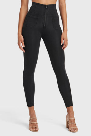 Black Denim Front Pocket Shaping Jeans – Extra High Waist, Ankle Length – view 3