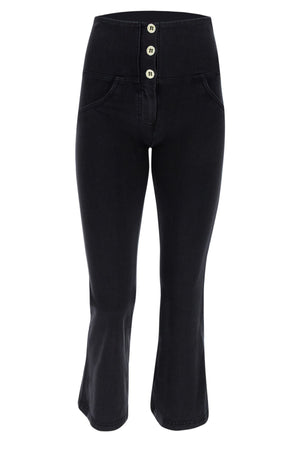 Black Denim 3 Button Flare Jeans – High Waist – view 2