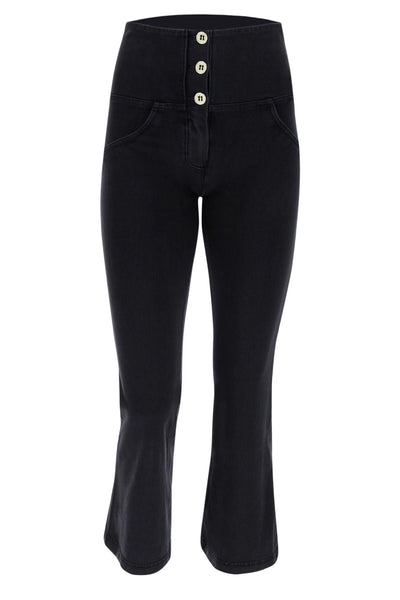Black Denim Flares 3 Button High Waist Ankle leg