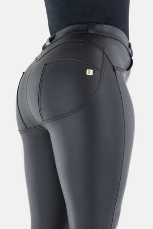 Black Hourglass Fit Faux Leather Trousers – Mid Rise, Ankle Length