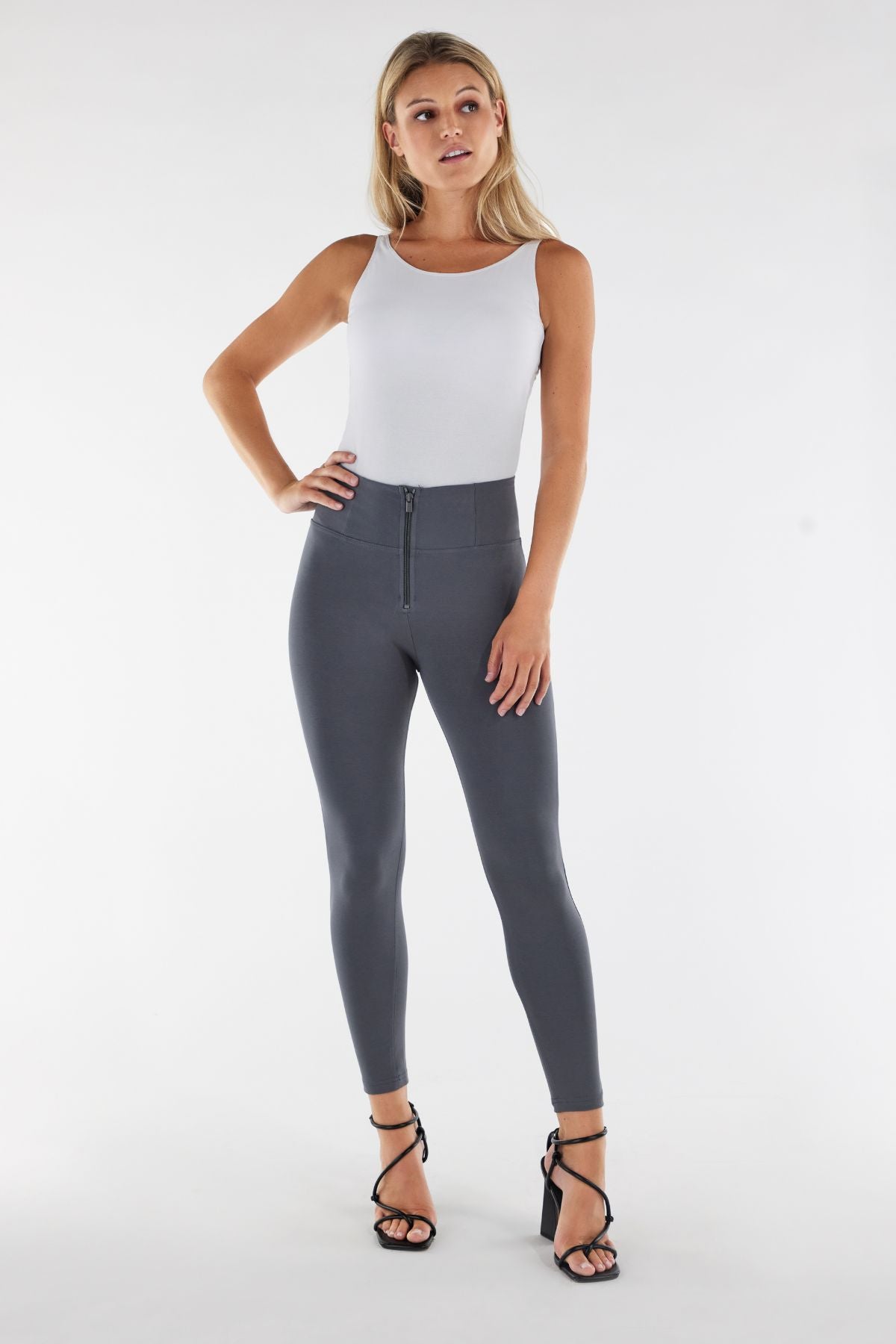 Grey Skinny Shaping Trousers – High Waist, Ankle Length – view 4