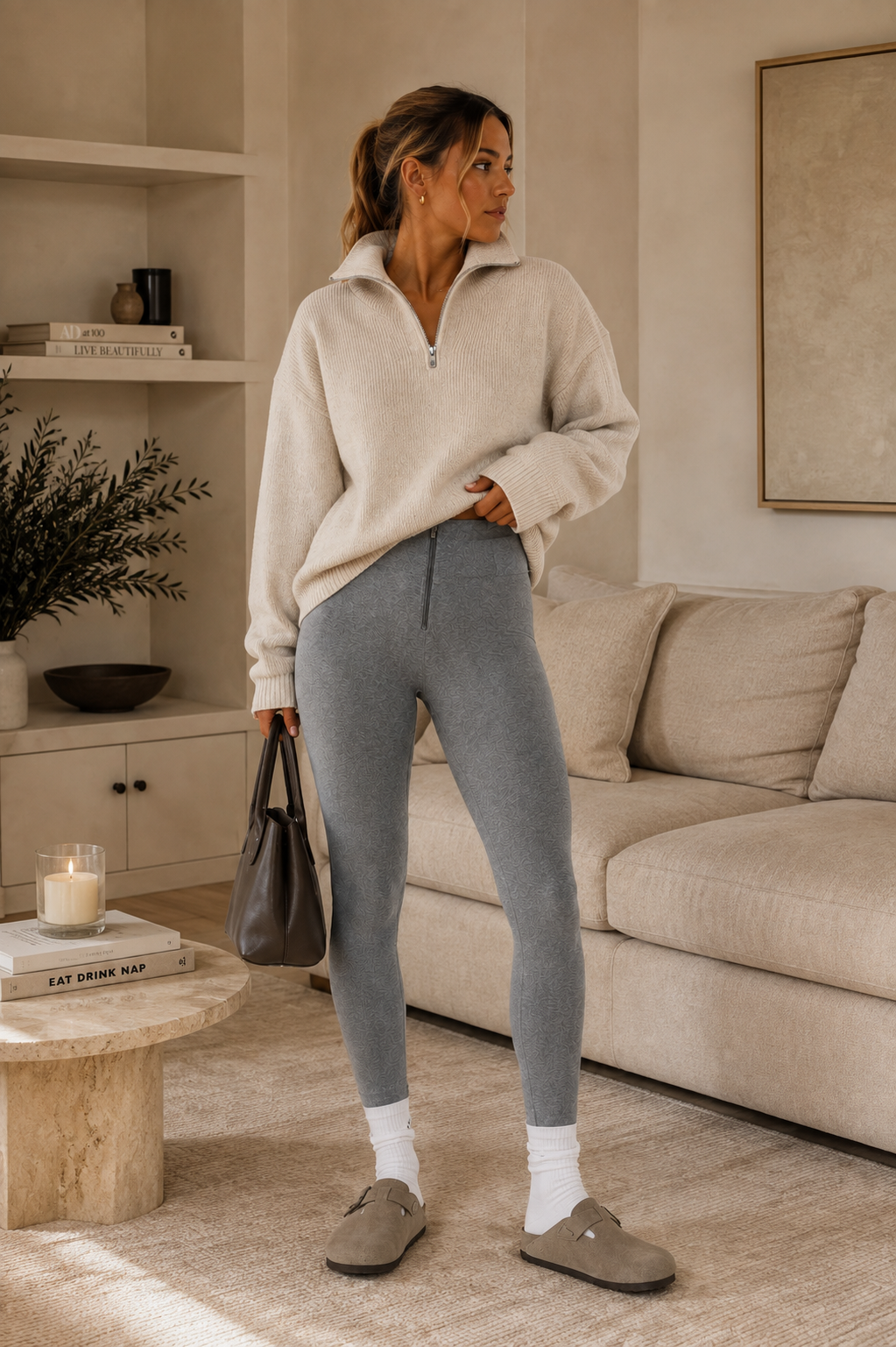Grey Marl Skinny Shaping Trousers – High Waist, Ankle Length