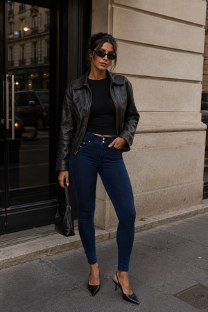 N.O.W Dark Denim Skinny Shaping Jeans – Full Length, Yellow Stitch