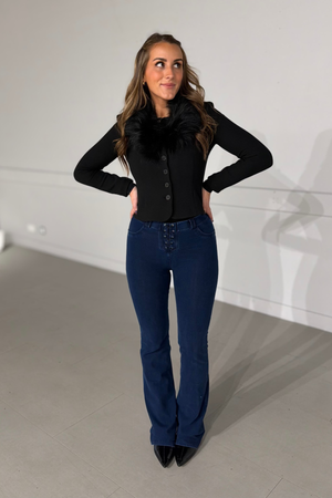 Dark Denim Lace-Up Flare Jeans – High Waist – view 8