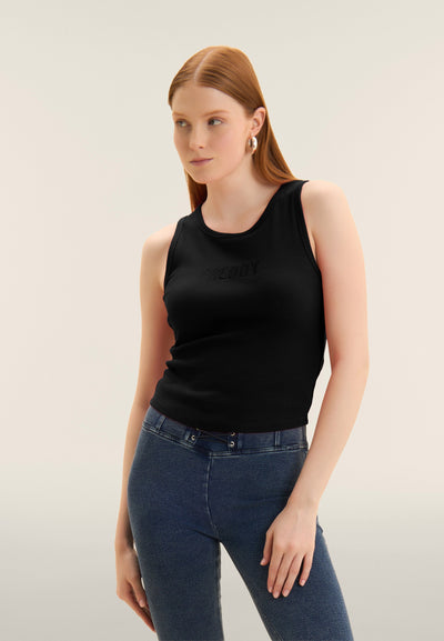 Cropped Ribbed Tank with Embroidered FREDDY Logo