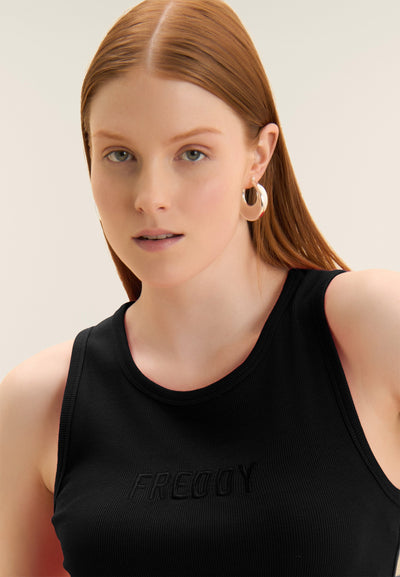 Cropped Ribbed Tank with Embroidered FREDDY Logo