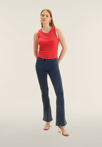 Fushia Cropped Ribbed Tank with Embroidered FREDDY Logo