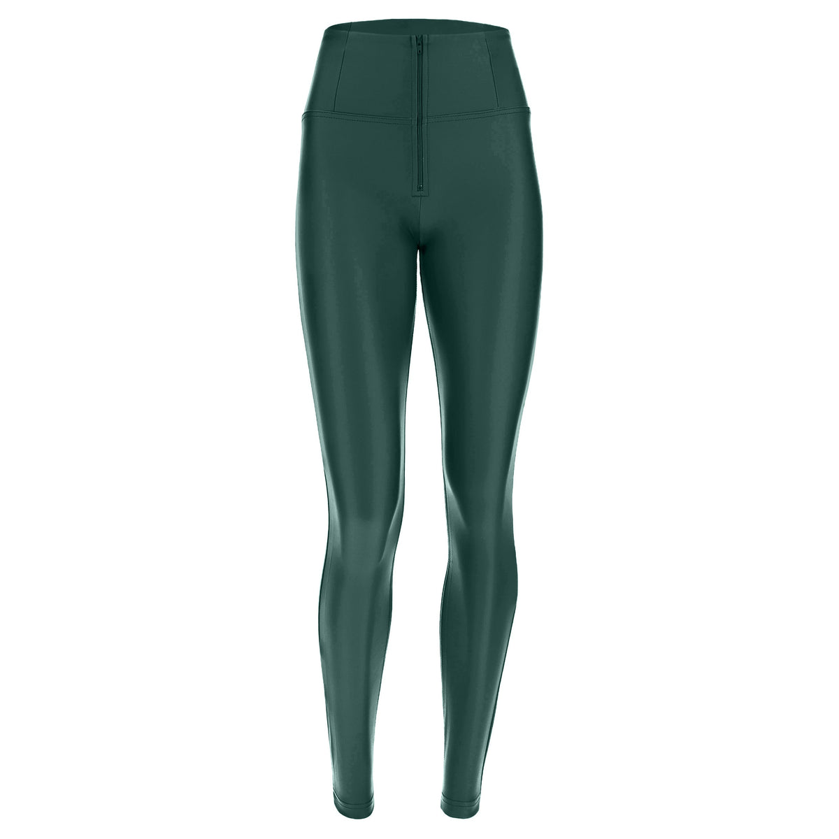 Bottle Green Faux Leather Trousers – High Waist, Full Length – view 6