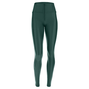 Bottle Green Faux Leather Trousers – High Waist, Full Length – view 6