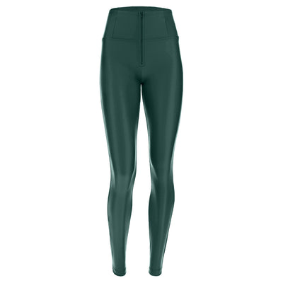 Bottle Green Faux Leather High Rise