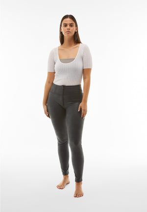 Snake Print Faux Leather Trousers – High Waist, Full Length – view 2