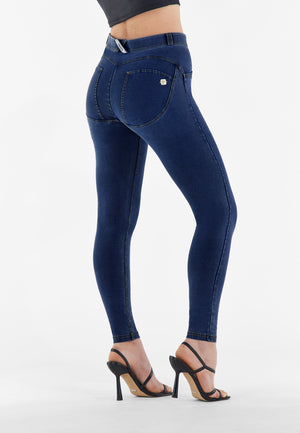 Dark Denim Skinny Shaping Jeans – Mid Rise, Full Length, Yellow Stitch – view 6