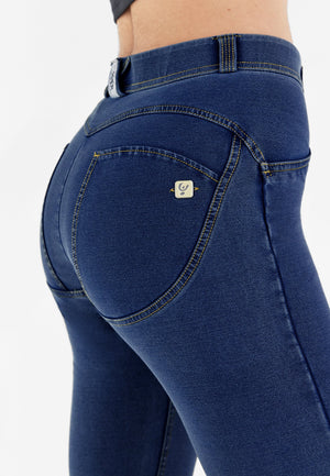 Dark Denim Skinny Shaping Jeans – Mid Rise, Full Length, Yellow Stitch – view 4