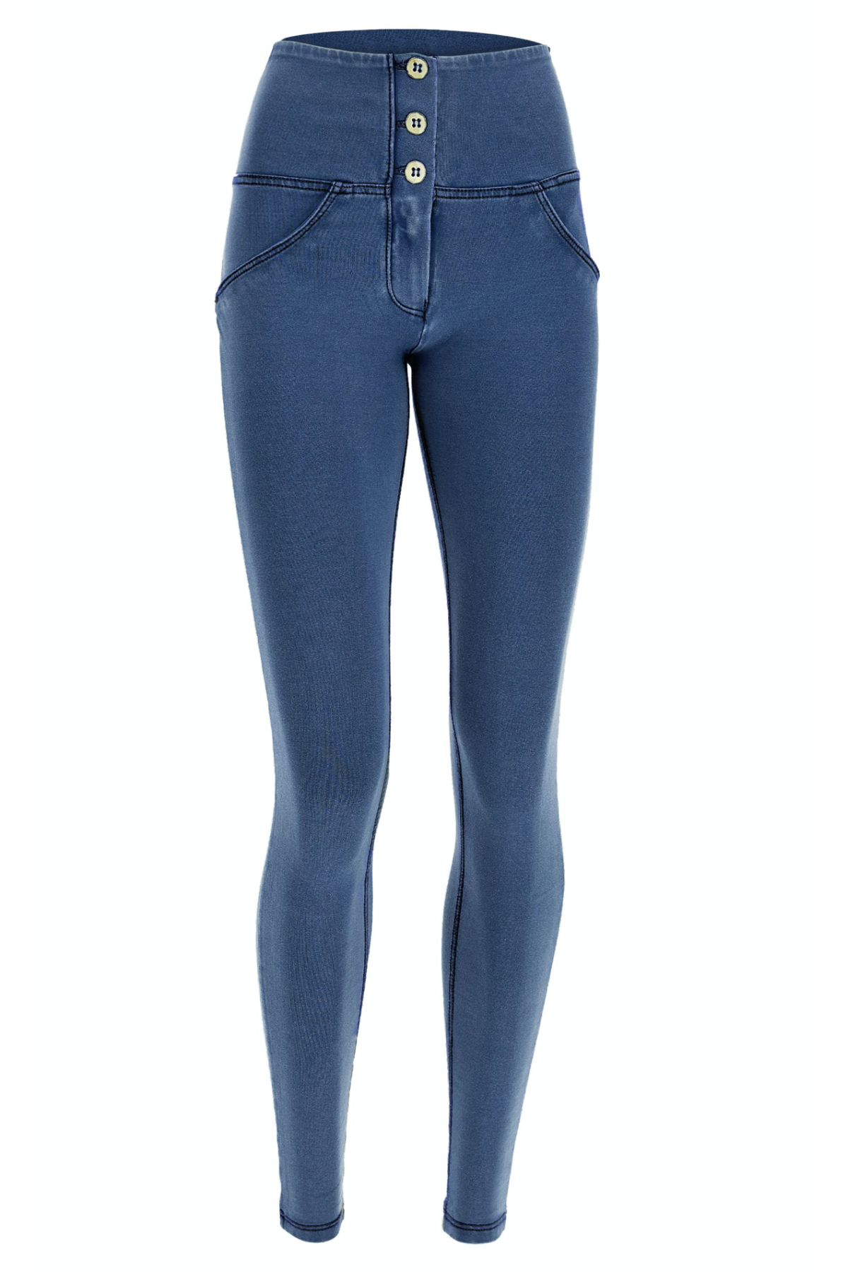 LIGHT DENIM BLUE STITCH 3 BUTTON HIGH RISE ORGANIC