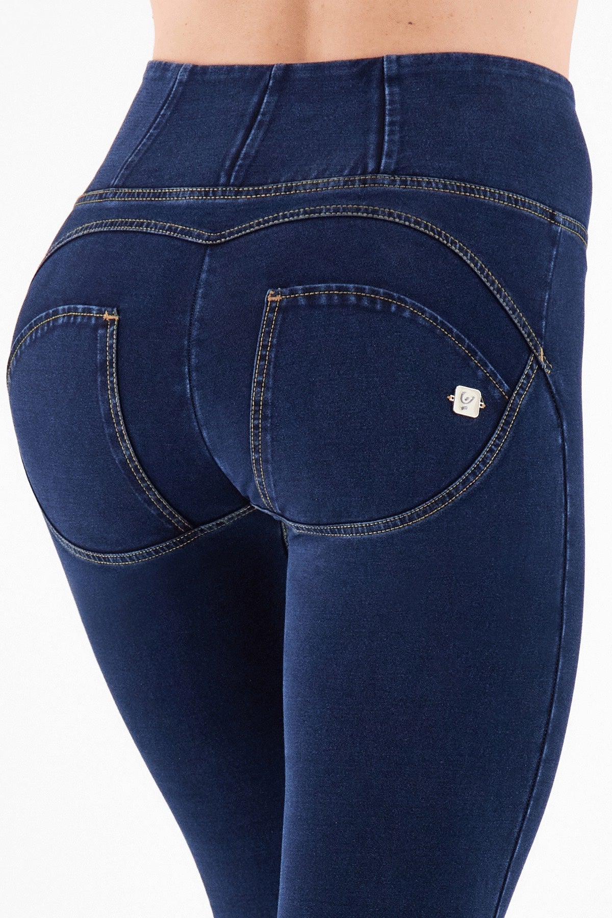 Dark Denim Yellow Stitch High Rise Organic Super Skinny